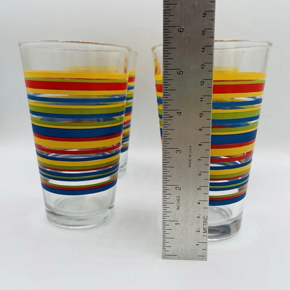 Set of 4 Libbey Mambo Fiesta Striped Tumblers  (16-oz) Near Mint No chips